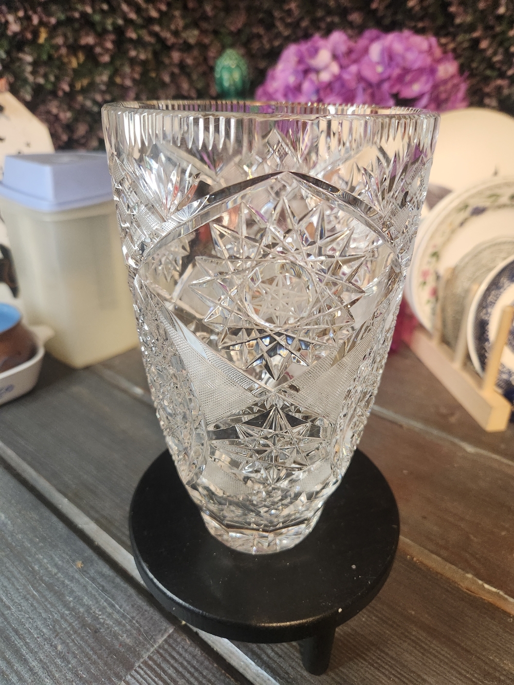 Cut Crystal Large Decorative Vase - Sings / Rainbow Shine, Vintage Decor